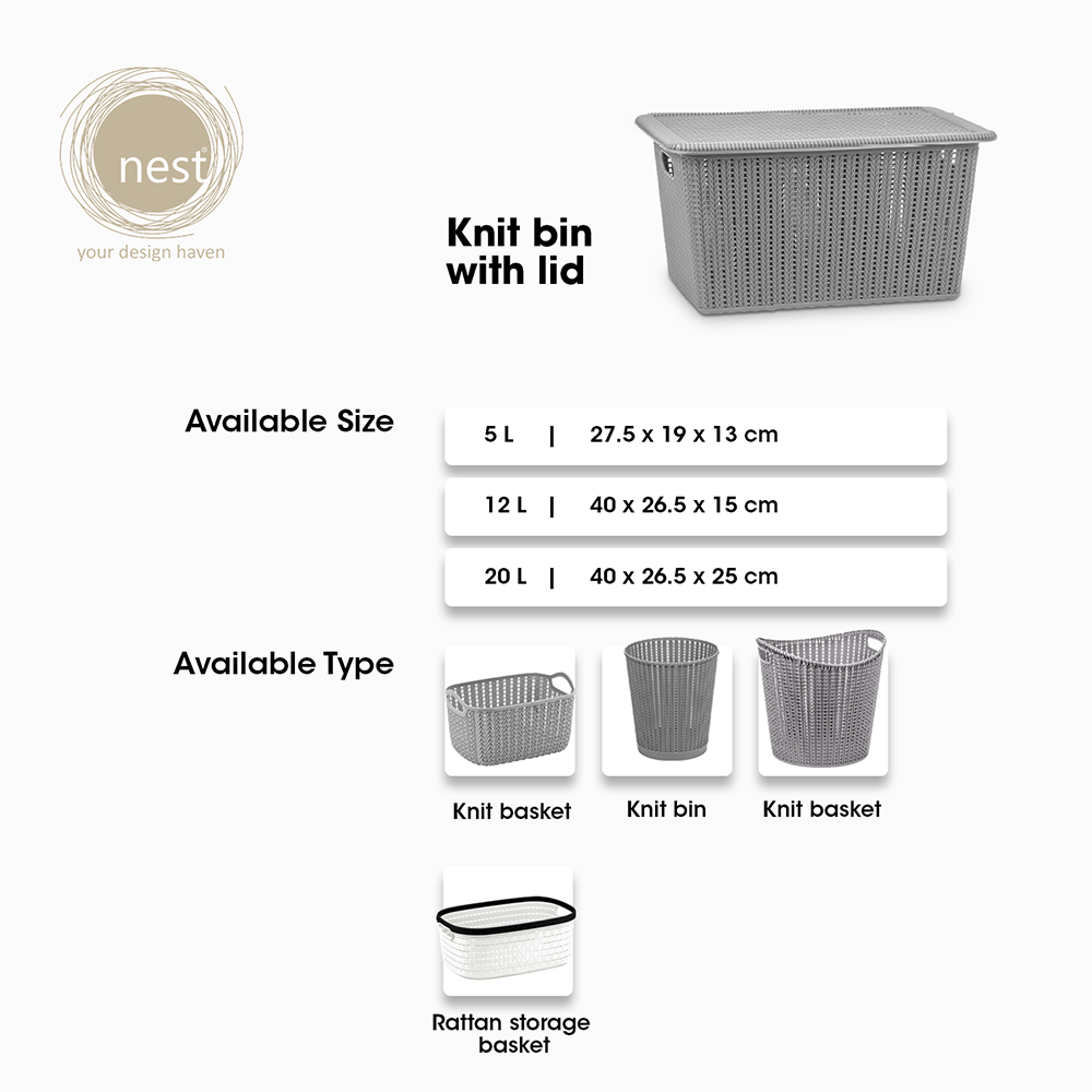 NEST DESIGN LAB Premium Stackable Knit Basket w/ Lid Modern Italian Design Amazing Gift Idea For Any Occasion!