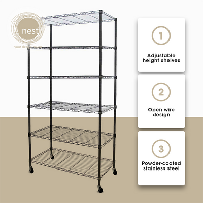 NEST DESIGN LAB Premium 6Layer Multi-Purpose Storage Shelf w/ Wheels Kitchen Organizer Amazing Gift Idea For Any Occasion!