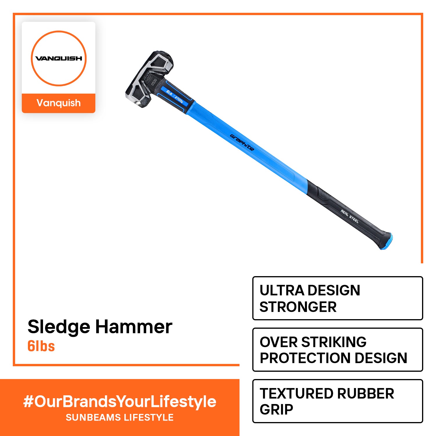 REALSTEEL Sledge Hammer Jacketed Graphite, Cross Striking Head