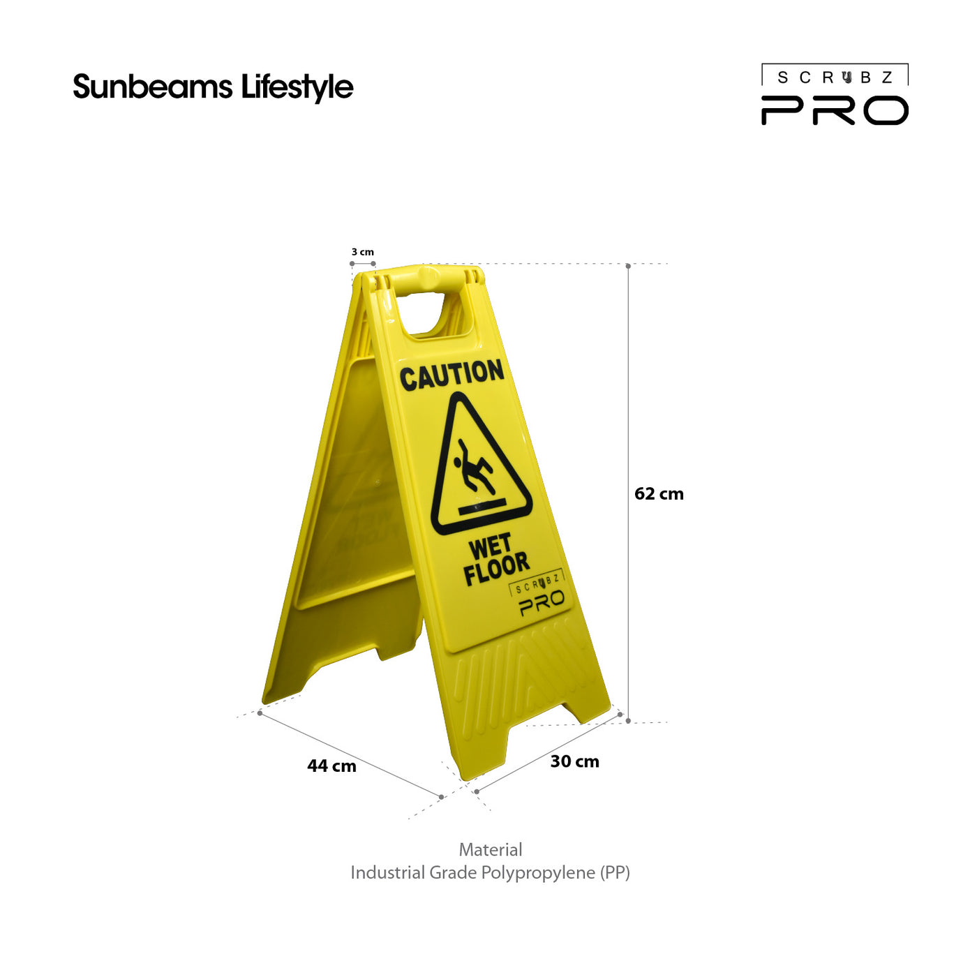 SCRUBZ Pro Caution Wet Floor Sign Foldable Safety Sign, Warning Board Sign