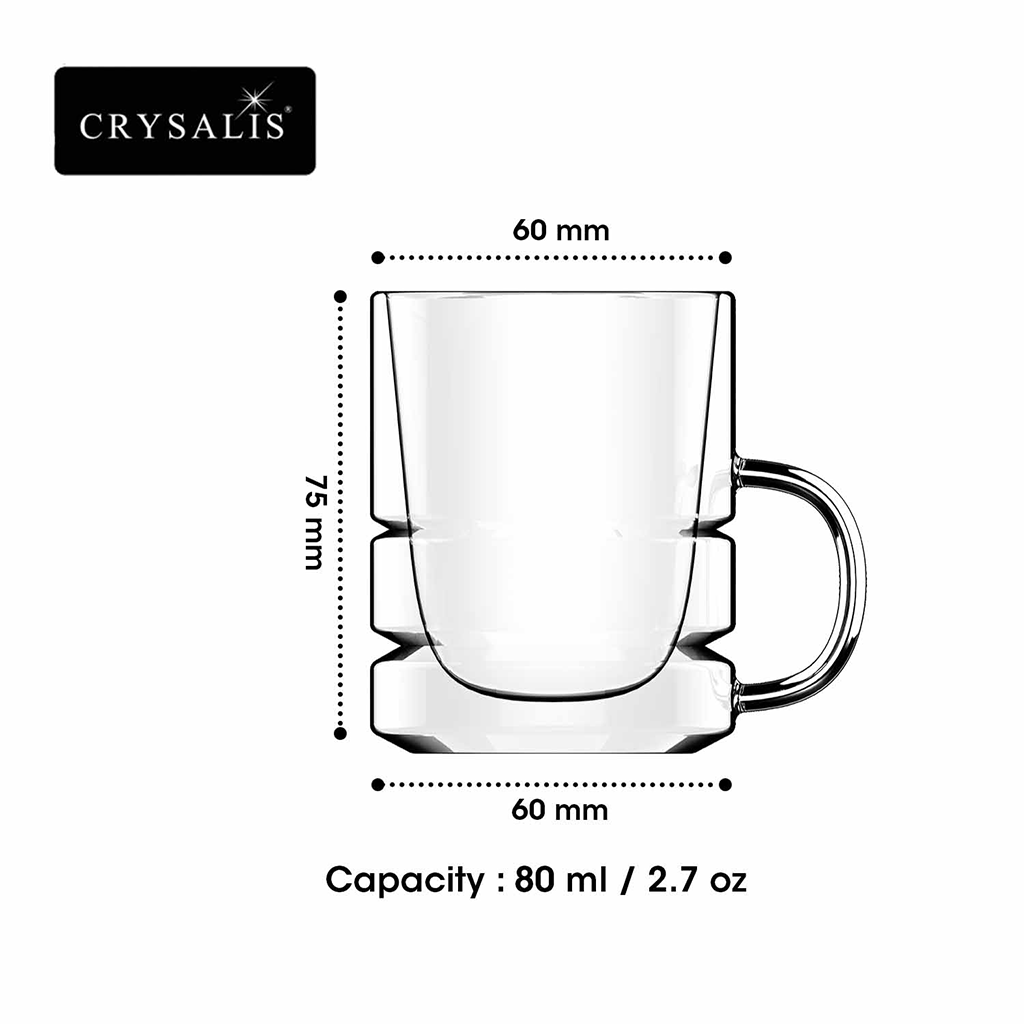 CRYSALIS Premium Double Wall Espresso Cup w/ Handle [Set of 2] 80ml | 2.7oz