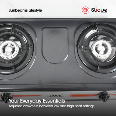 SLIQUE Premium Non-Stick Double Gas Burner Auto Ignition Cooking Essentials