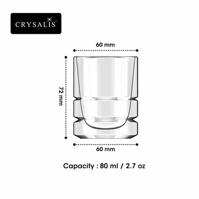 CRYSALIS Premium Clear Glass Espresso Cup w/out Handle Double Wall 80ml | 2.7oz Set of 2 Modern Italian Design Amazing Gift Idea For Any Occassion!