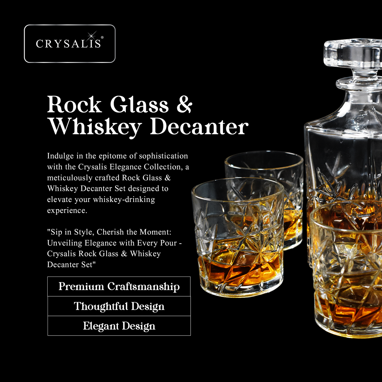 CRYSALIS Royalty 5pcs Decanter with Rock Glass Set