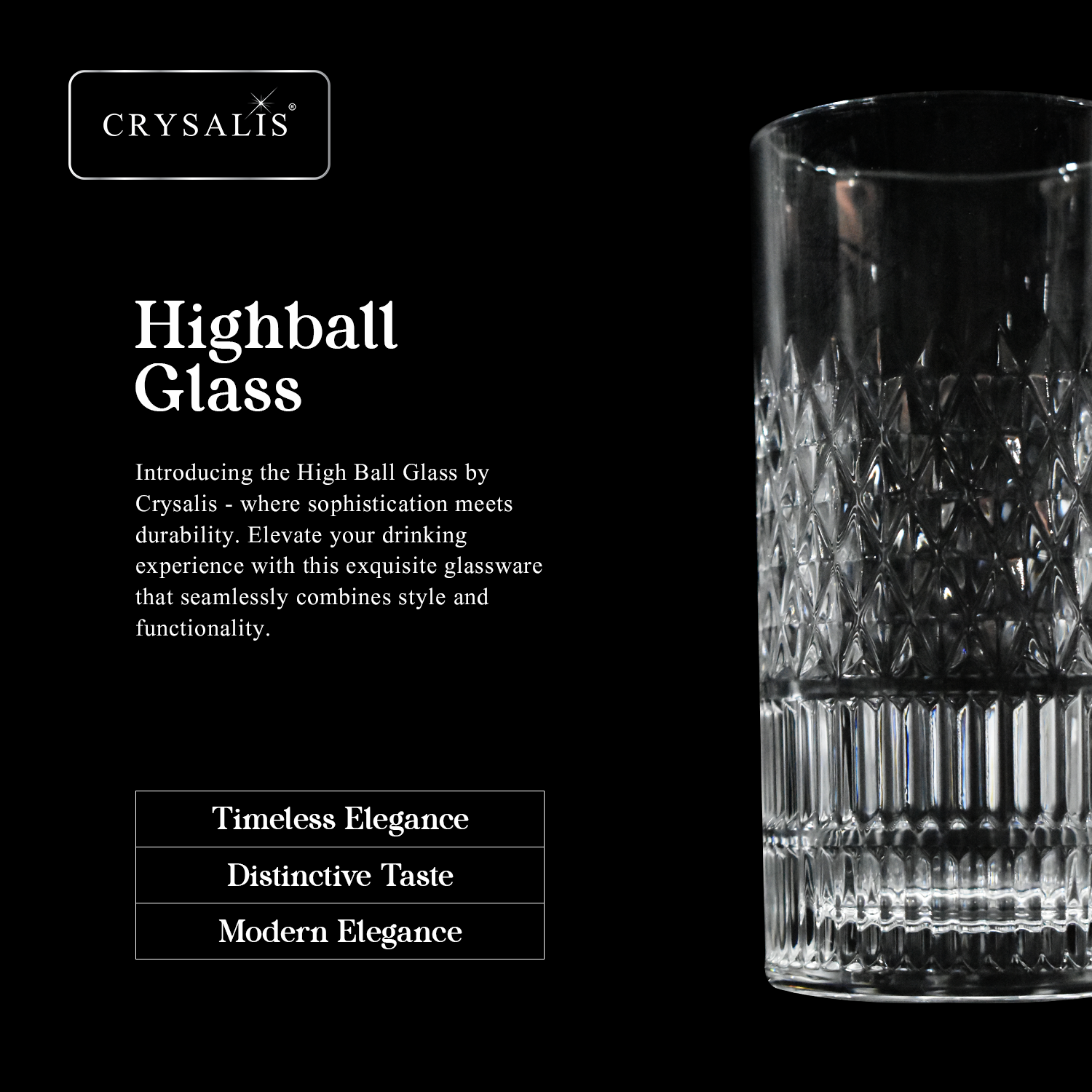 CRYSALIS Royalty Highball Glass 4pcs Set 390ml | 14oz