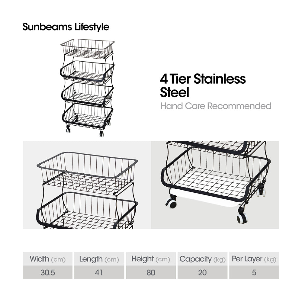NEST DESIGN LAB Premium | Heavy duty | Durable Tier Stackable Kitchen Trolley Wire Basket Metal Amazing Gift Idea For Any Occasion!
