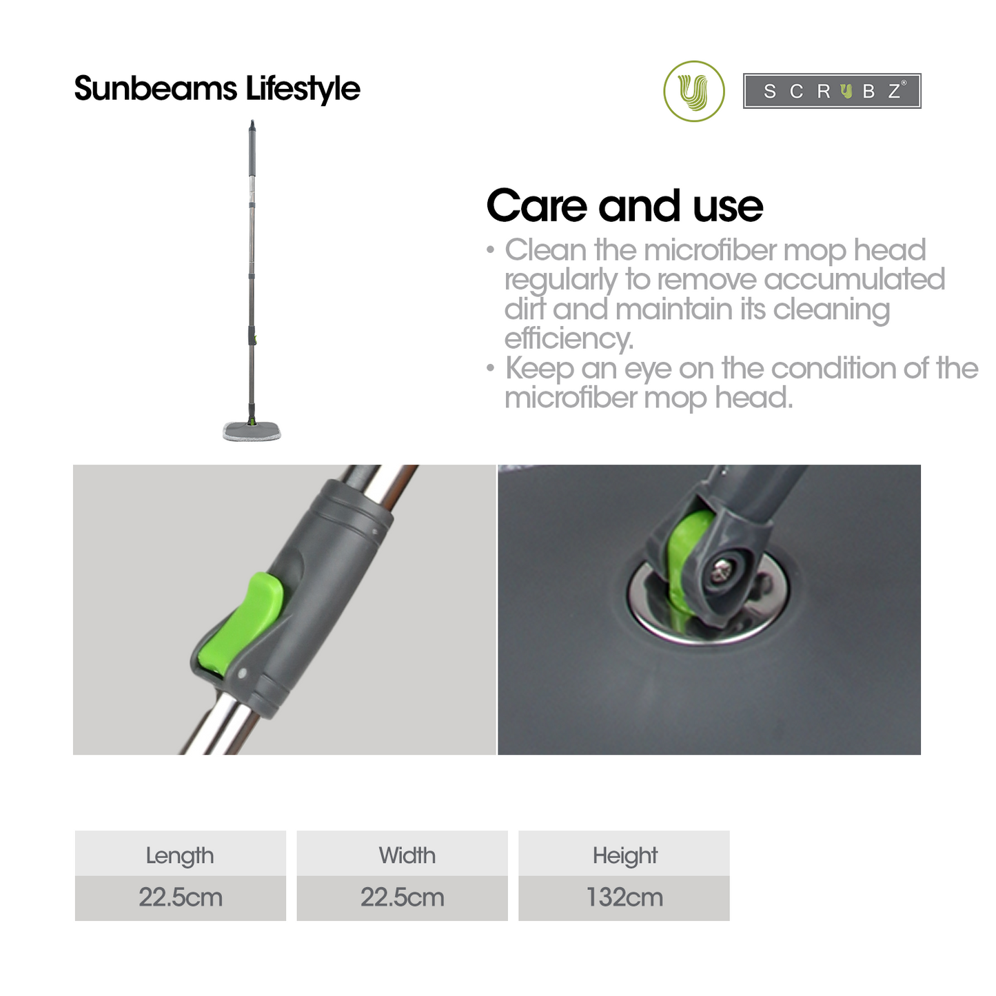 SCRUBZ Premium 360° Microfiber Square Spin Mop