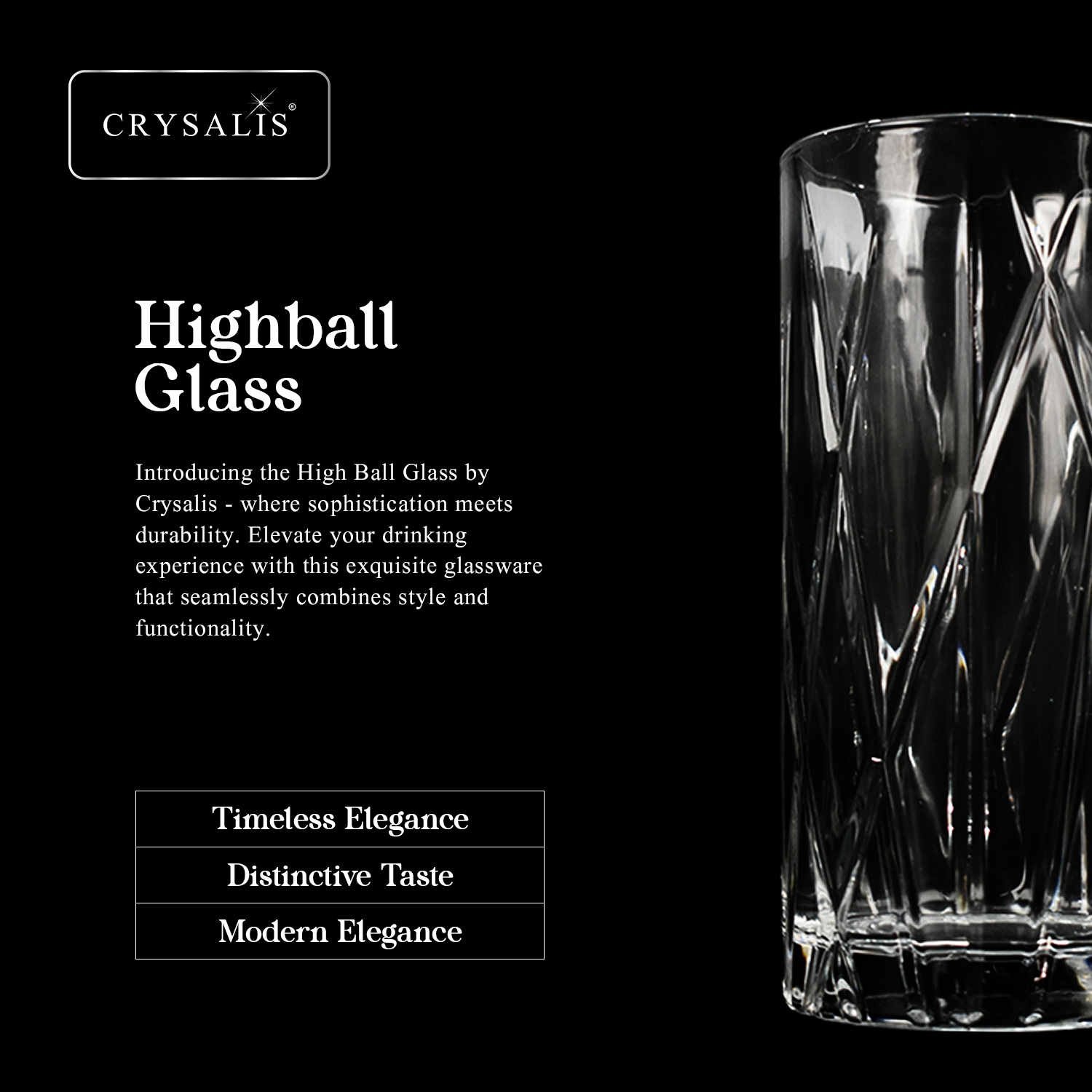 CRYSALIS Royalty Highball Glass 4pcs Set 390ml | 14oz