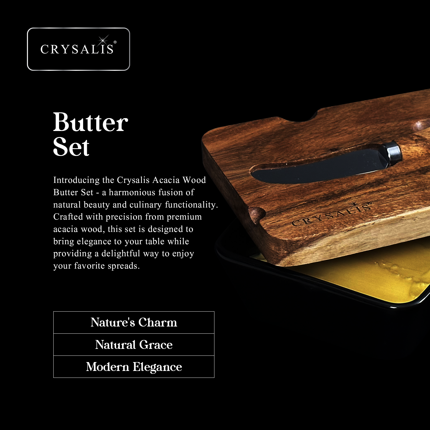 CRYSALIS Premium Butter Set Butter Cheese Slicer [Set of 3] - Acacia Wood