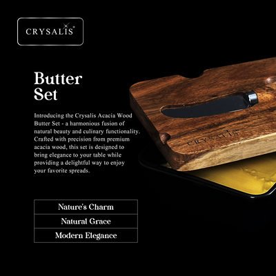 CRYSALIS Premium Butter Set Butter Cheese Slicer [Set of 3] - Acacia Wood