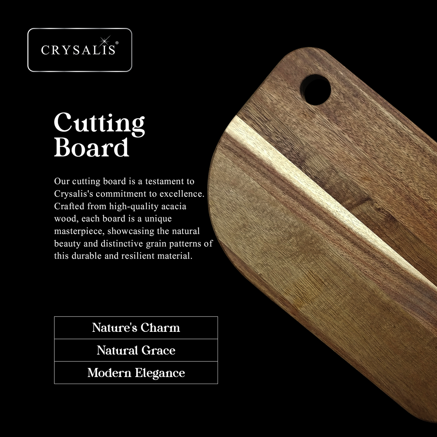 CRYSALIS PREMIUM Cutting Board Small/Large Wooden Chopping Board - Acacia Wood