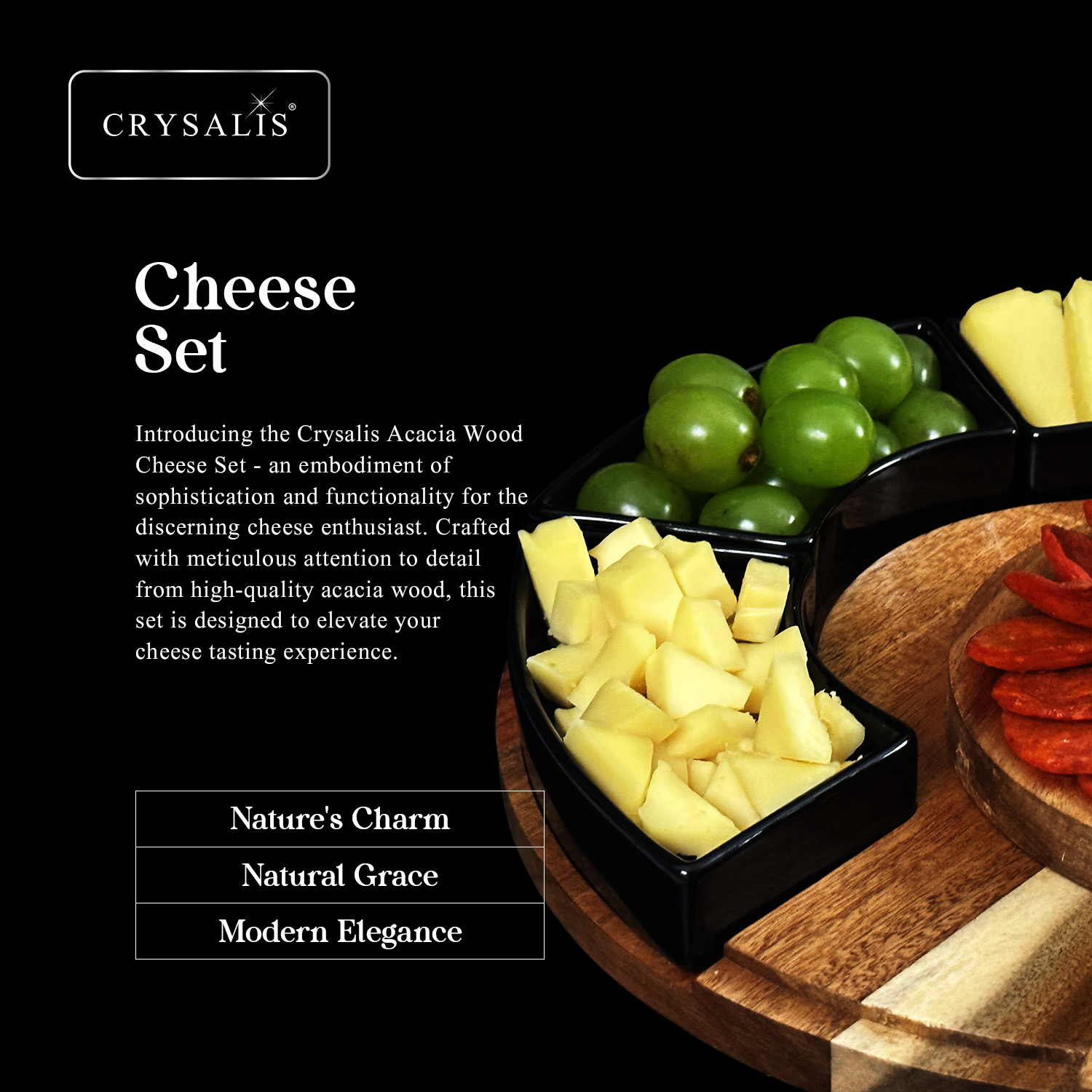 CRYSALIS Premium Cheese Set Cheese Board, Charcuterie [Set of 5/Set of 7] - Acacia Wood