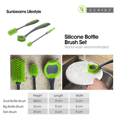 SCRUBZ Silicone Brush Set for Bottle & Dish