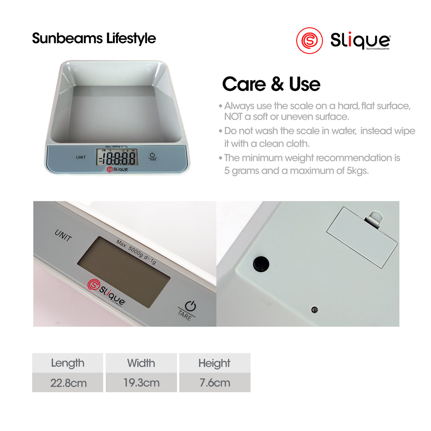 Slique Digital Kitchen Weighing Scale Tempered Glass White High Precission