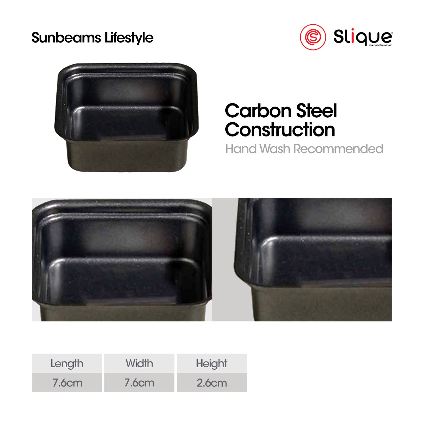 SLIQUE Premium Non-Stick Square Muffin Pan Oven Safe 7.6x7.6x2.6cm