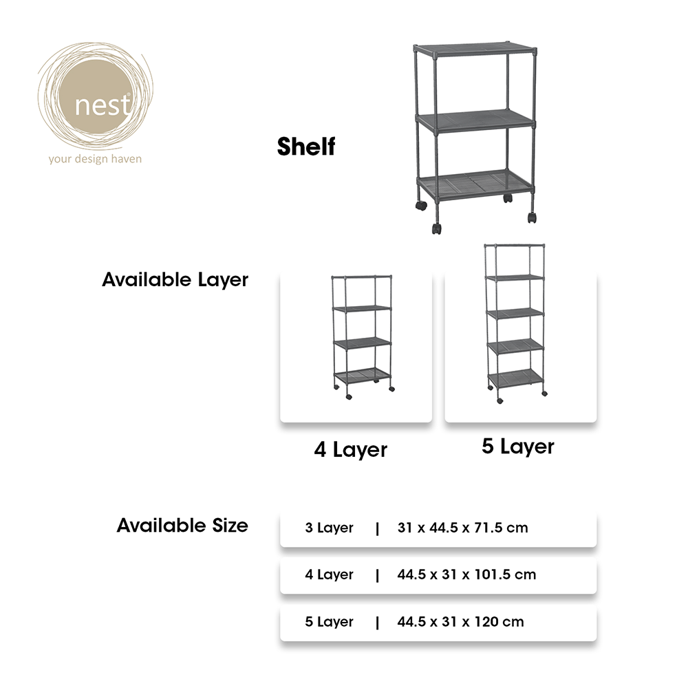 NEST DESIGN LAB Premium 3L Multi-purpose Shelf Kitchen Organizer 31x44.5x71.5cm Amazing Gift Idea For Any Occasion! (Gray)
