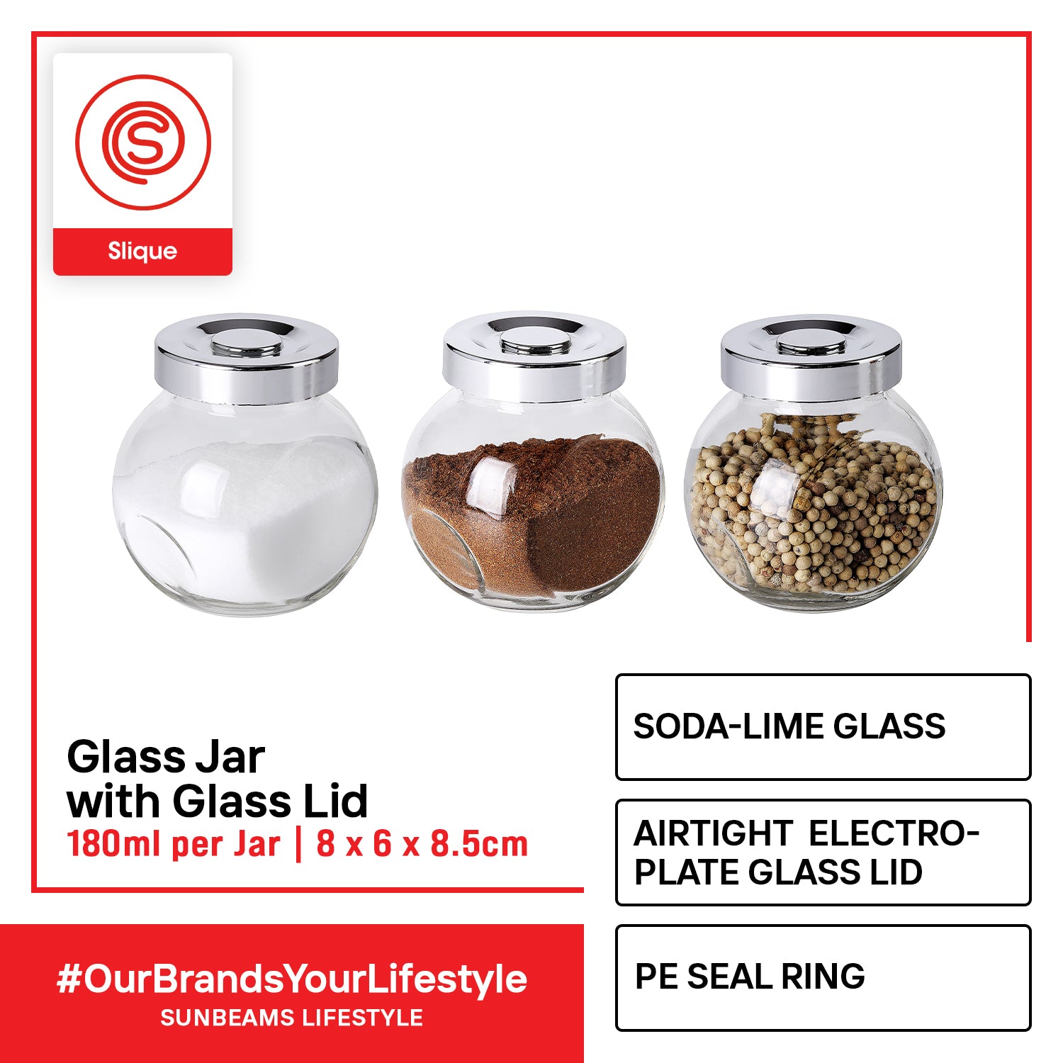 SLIQUE Glass Jar w/ Glass Lid | Ceramic Lid | Aluminum Lid [Set of 3]