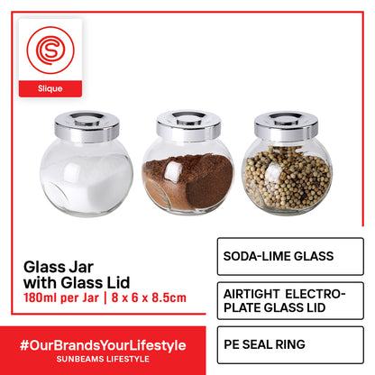 SLIQUE Glass Jar w/ Glass Lid | Ceramic Lid | Aluminum Lid [Set of 3]