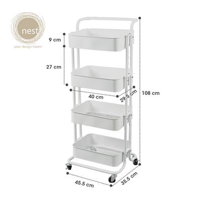 NEST DESIGN LAB Premium 4 Layer Multi-Purpose Storage Shelf w/ Wheels Kitchen Organizer Amazing Gift Idea For Any Occasion!