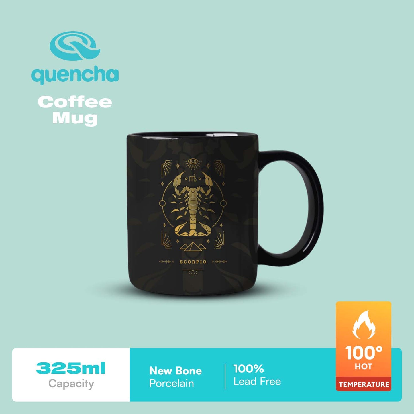 Quencha 325ml Chip Resistant Coffee Mug with Zodiac Design Porcelain Coffee Cup