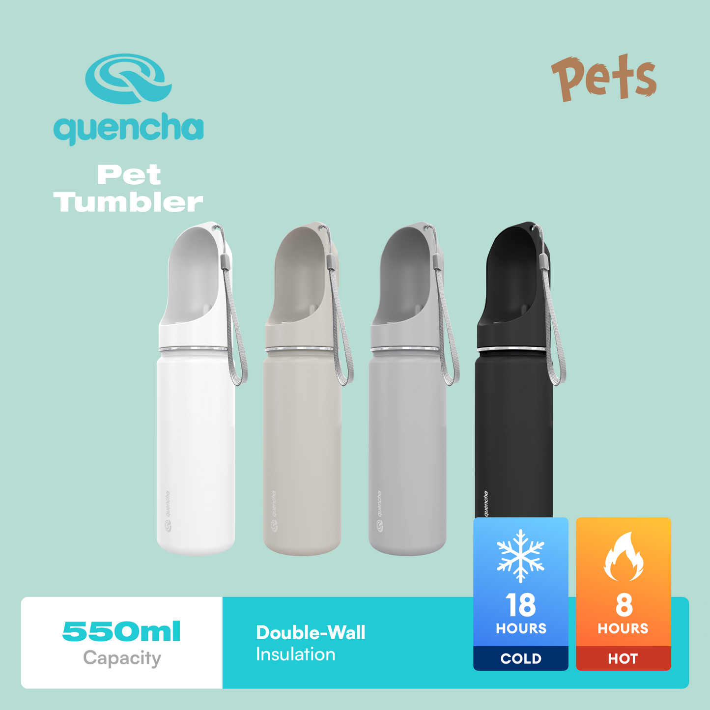 Quencha 550ml Stainless Steel Double Wall Insulated Pet Tumbler
