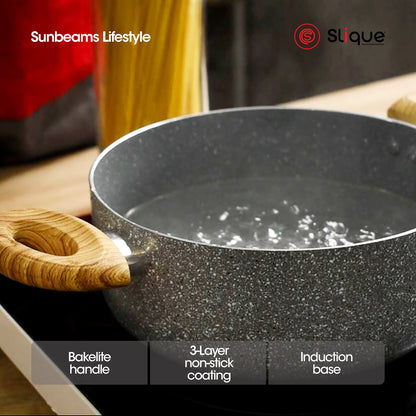 SLIQUE Avotech Marble Non-Stick Cookware – Fry Pan, Saucepan & Dutch Oven (16–28cm) | Induction Base | Scratch-Resistant Coating