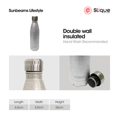 SLIQUE Stainless Steel Glitter Finish Insulated Water Bottle 500ml (White)