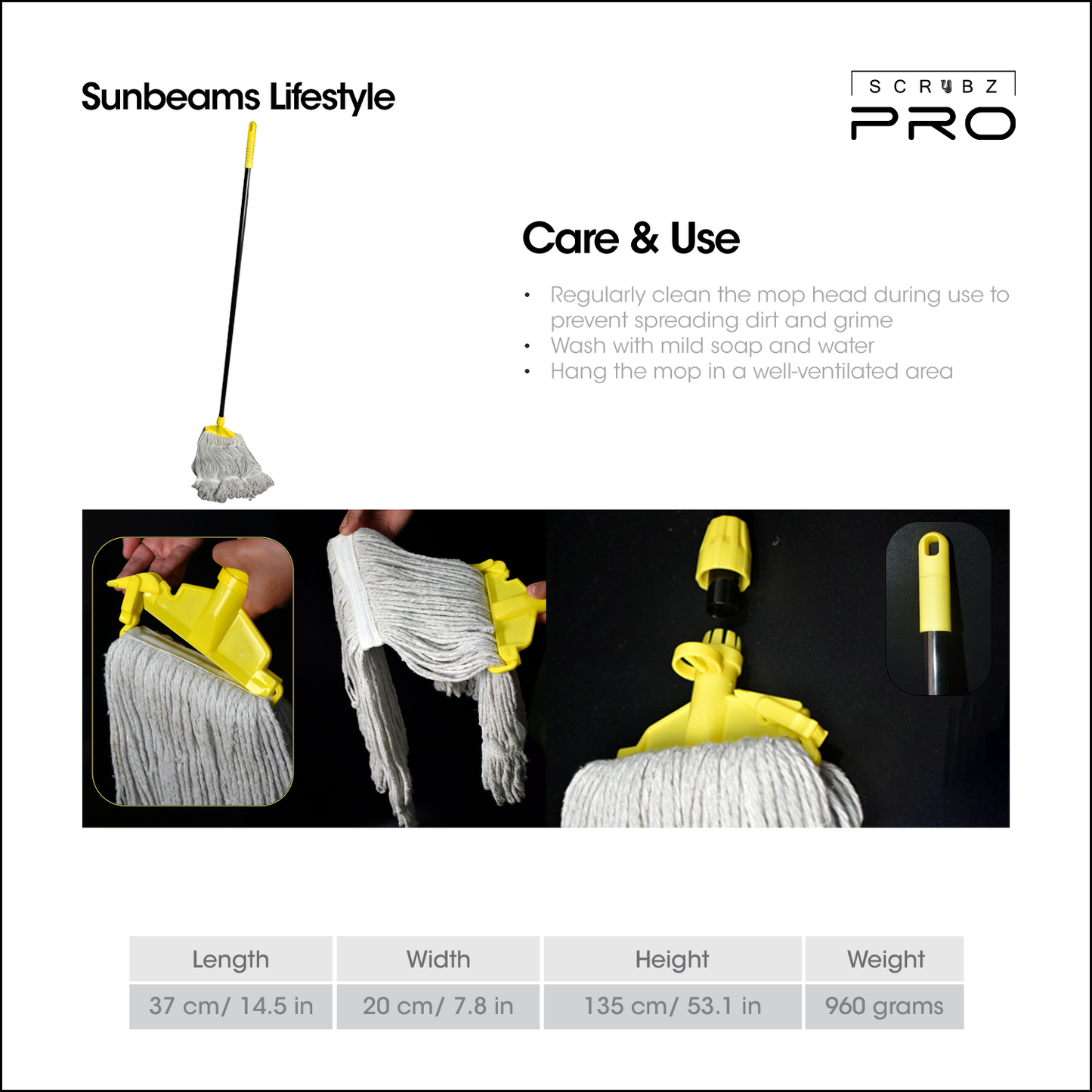 SCRUBZ Pro Wet Cotton Mop Combo 20oz, Floor mop