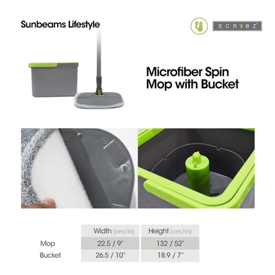 SCRUBZ Microfiber Square Spin Mop w/ Bucket Cleaning Material 5L