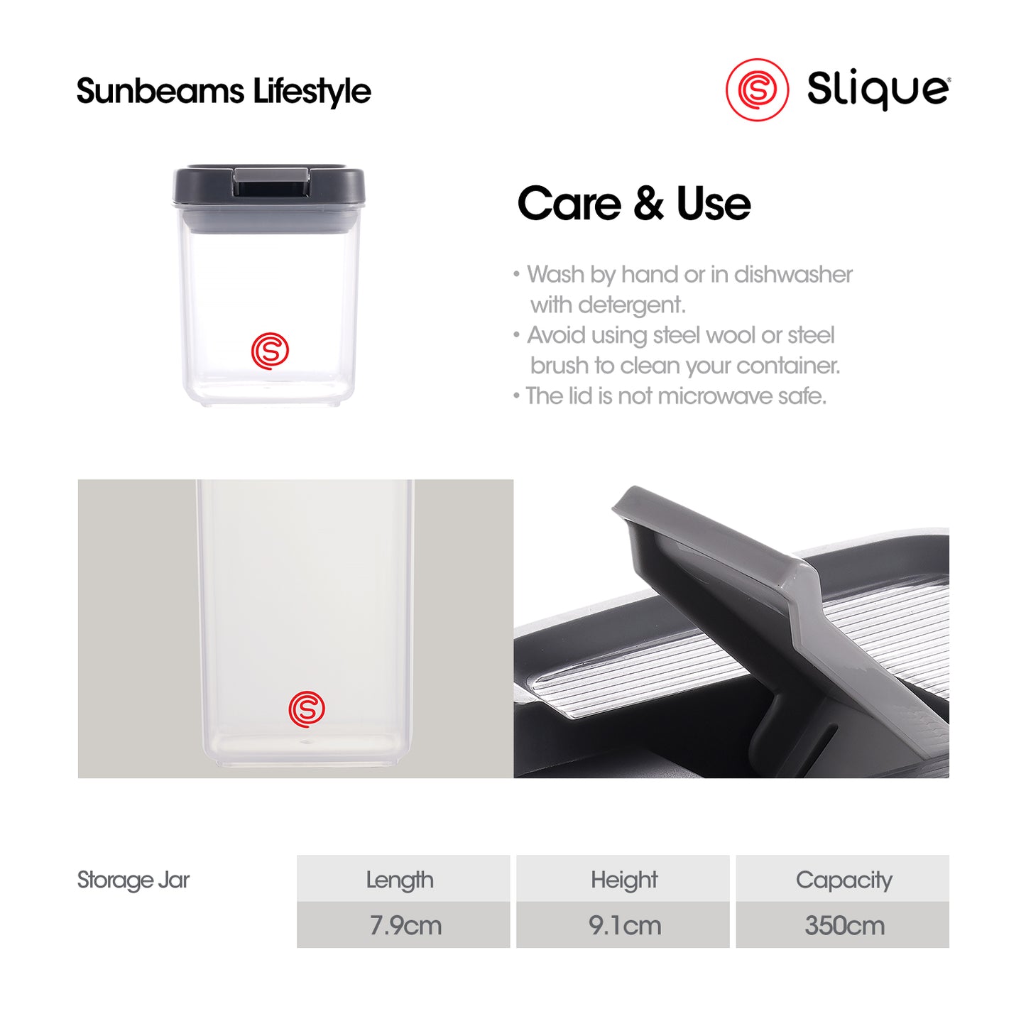 SLIQUE Premium PP Square Food Container 350ml|0.35L Airtight (Gray)
