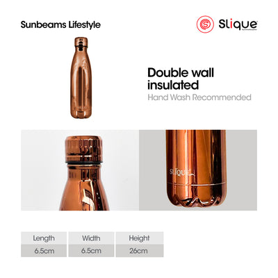 SLIQUE Stainless Steel UV Finish Insulated Water Bottle 500ml (Copper)