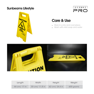 SCRUBZ Pro Caution Wet Floor Sign Foldable Safety Sign, Warning Board Sign