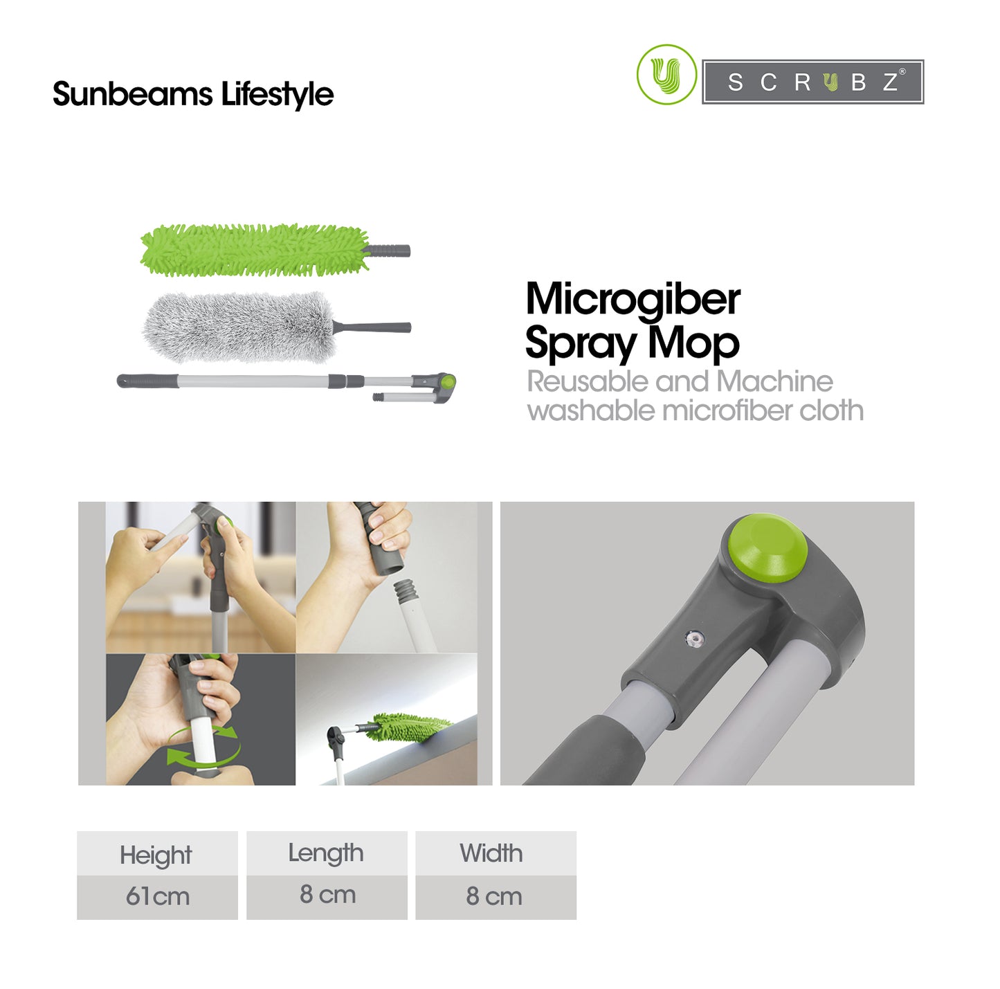 SCRUBZ Extendable Cleaning Duster Chenille & Fluffy Duster