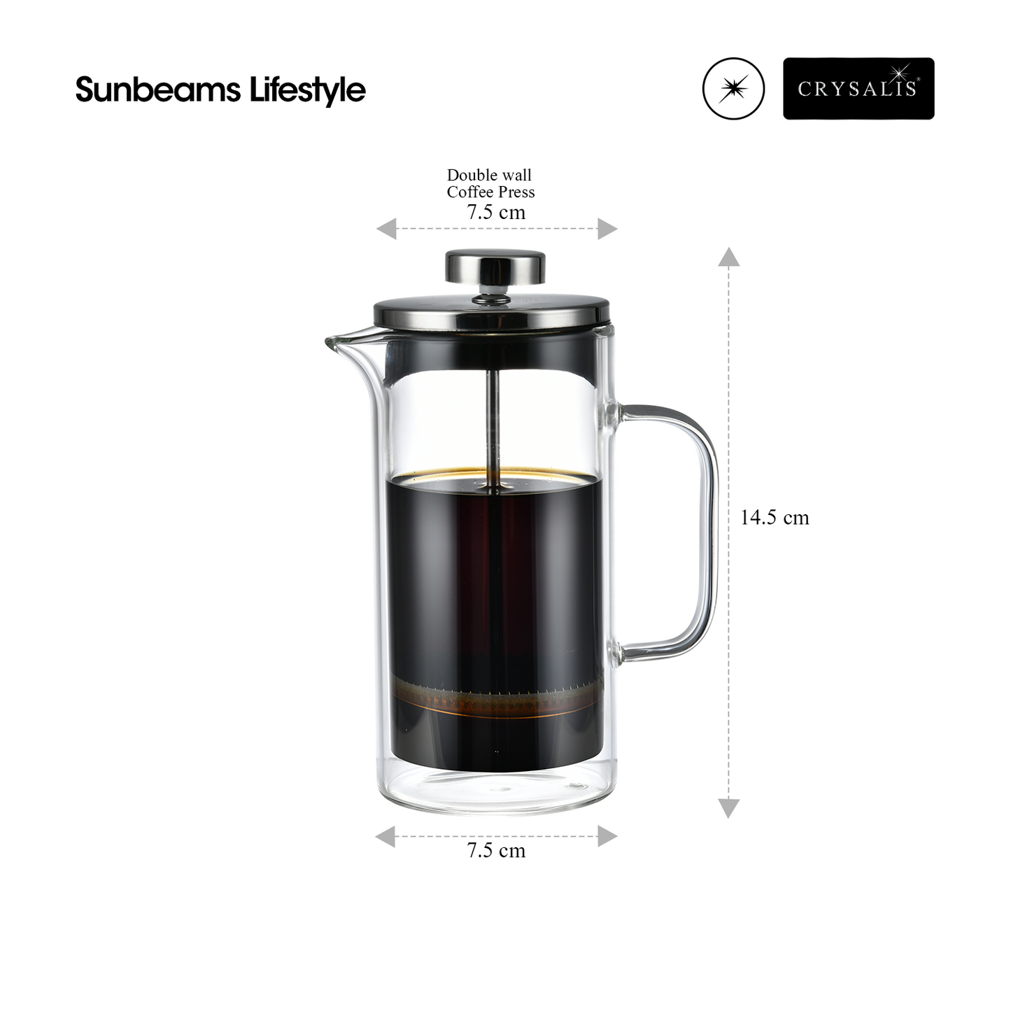 CRYSALIS Coffee Press Crystal Clear Double Wall 350ml/600ml/1L