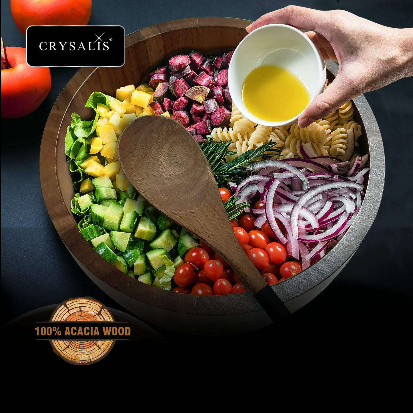 CRYSALIS PREMIUM Salad Bowl Rice Dessert Bowl Acacia Wood