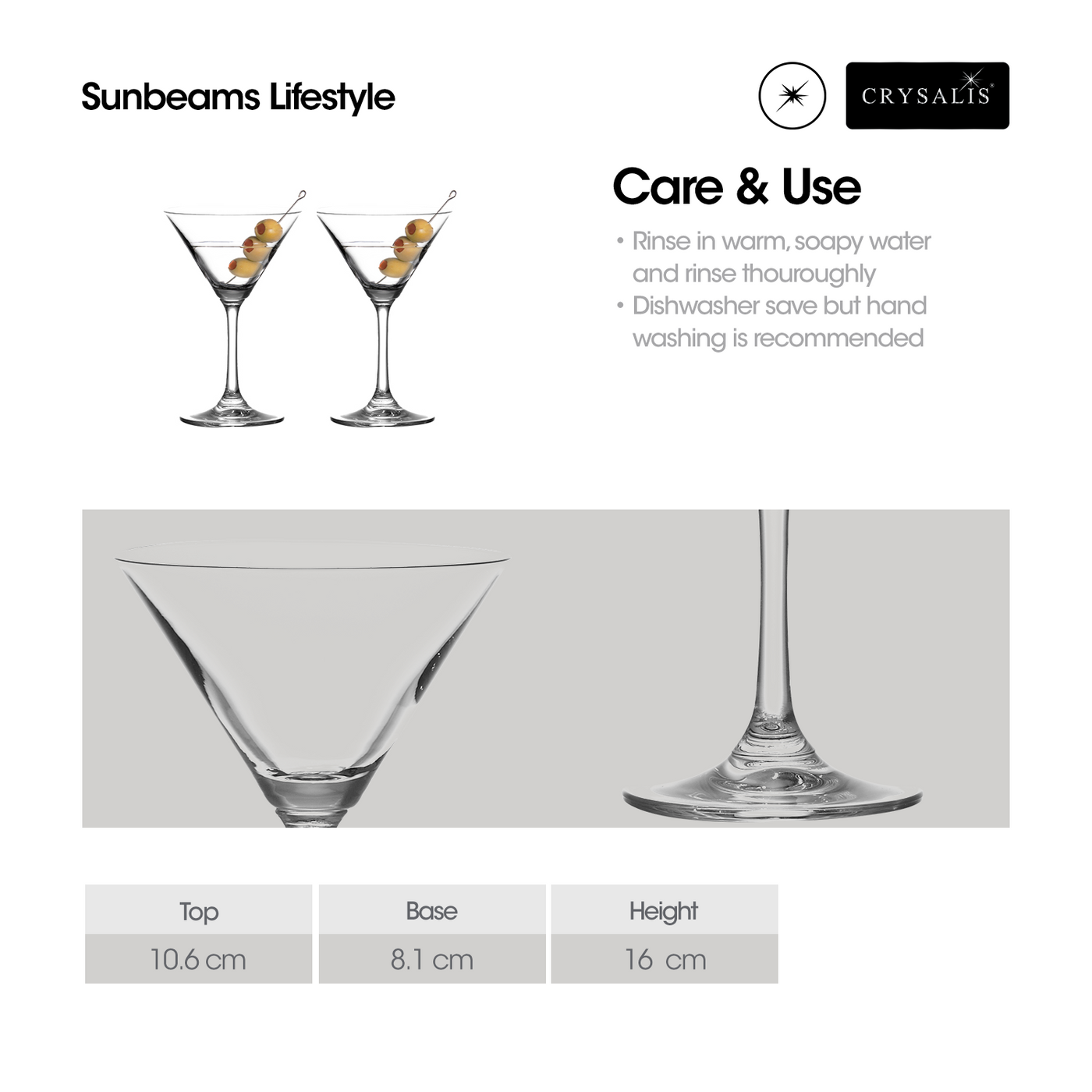 CRYSALIS Premium Martini Glass [Set of 2] Cocktail Glass 200ml | 6.76oz
