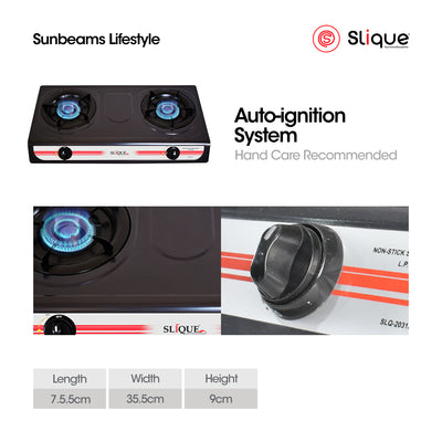 SLIQUE Premium Non-Stick Double Gas Burner Auto Ignition Cooking Essentials