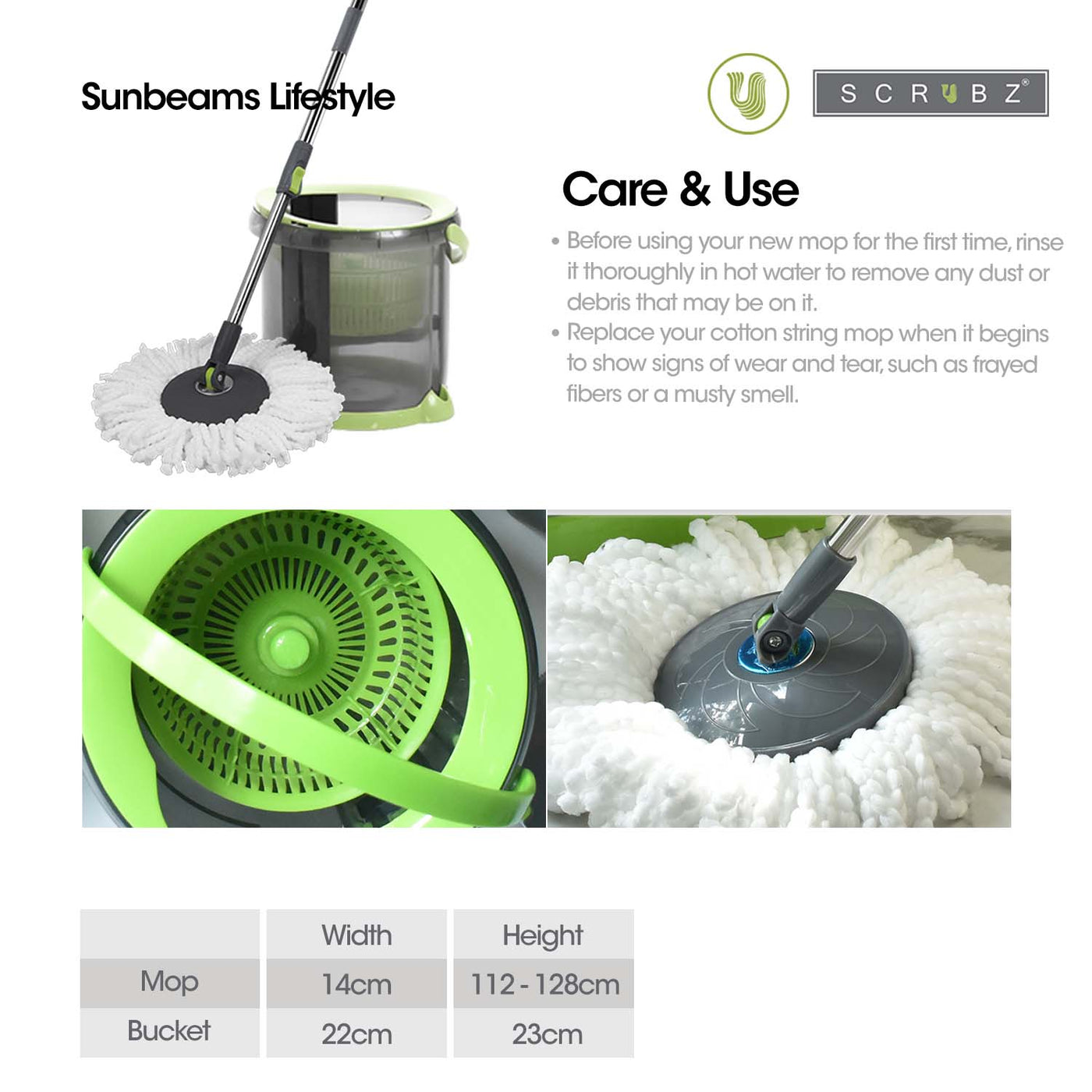 SCRUBZ Premium Microfiber 360ᴼ Spin Mop with Single Bucket