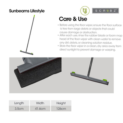 SCRUBZ Premium Floor Wiper, Rubber Blade/Foam Floor Sweeper, Magic Broom, Car Wiper, Bathroom Wiper with Easy Grip Handle - Heavy Duty Cleaning Essentials