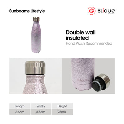 SLIQUE Stainless Steel Glitter Finish Insulated Water Bottle 500ml (Purple)