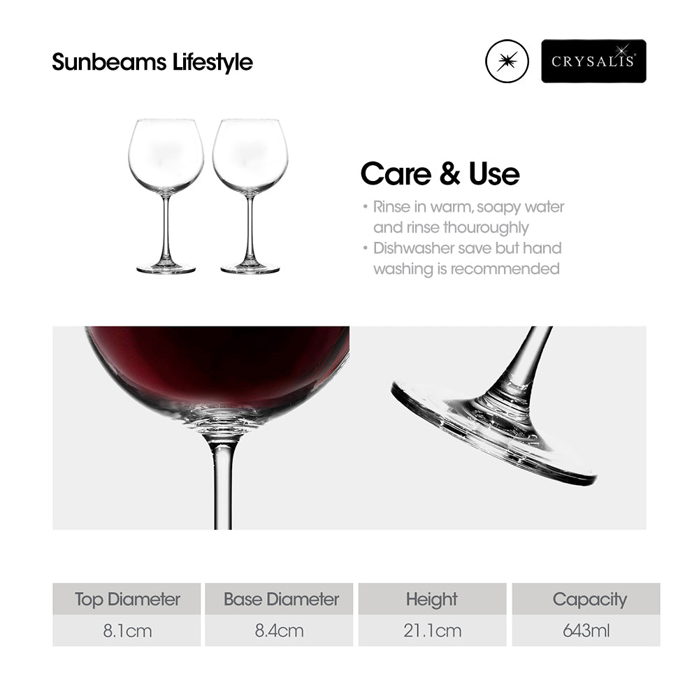 CRYSALIS Premium Crystal Stemware Burgundy Glass [Set of 2] Cocktail Glass 643ml