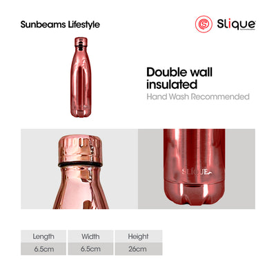 SLIQUE Stainless Steel UV Finish Insulated Water Bottle 500ml (Rosegold)