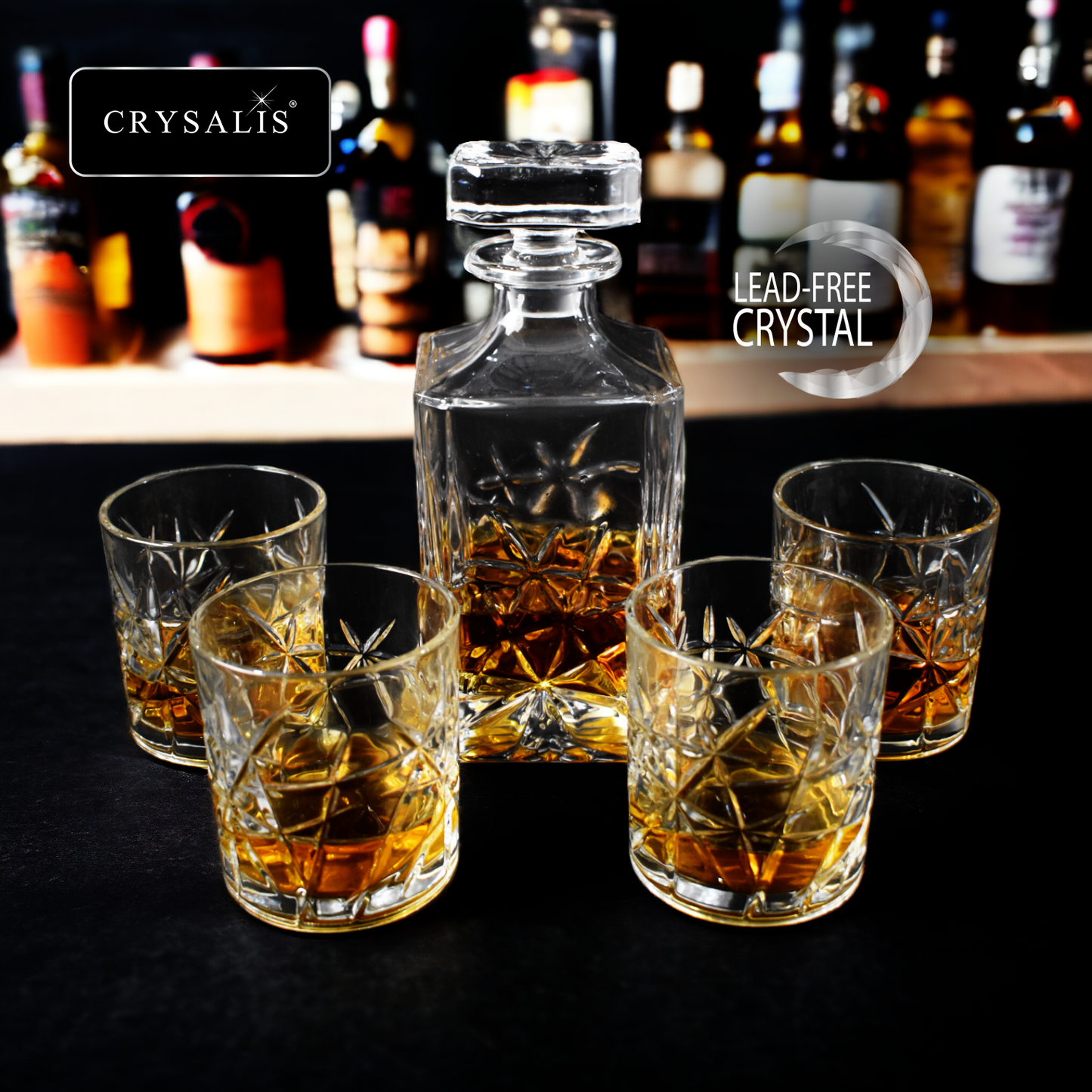 CRYSALIS Royalty 5pcs Decanter with Rock Glass Set
