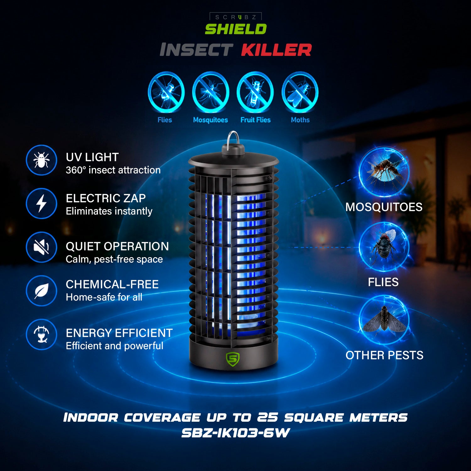 SCRUBZ SHIELD Electric Insect Killer 6W 10W Dual Tube UV Mosquito Killer Lamp  Indoor Bug Zapper Home Protection