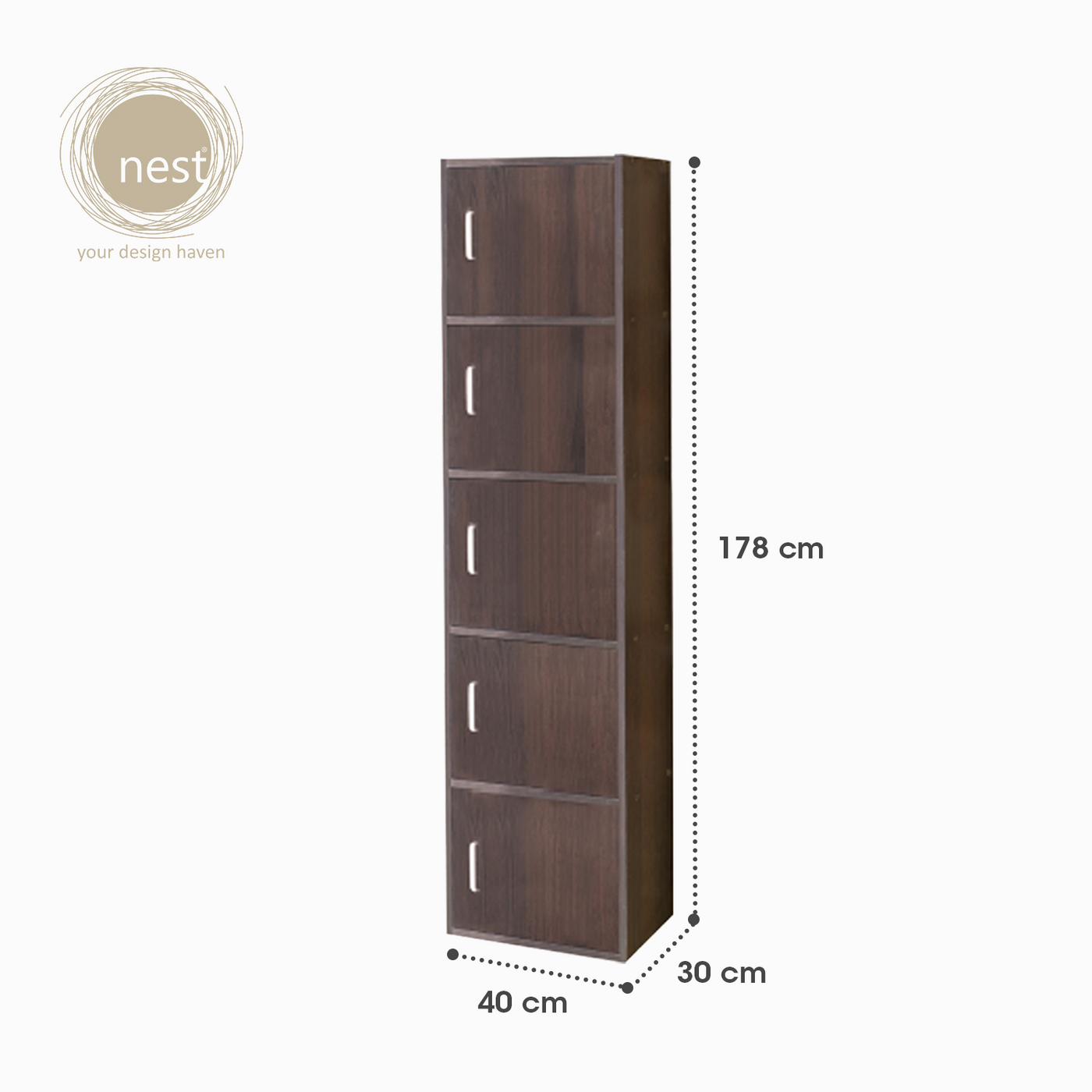 NEST DESIGN LAB Premium 5 Layer Cabinet w/ Door Multi-Purpose Modern Italian Design Amazing Gift Idea For Any Occasion! (Wenge)