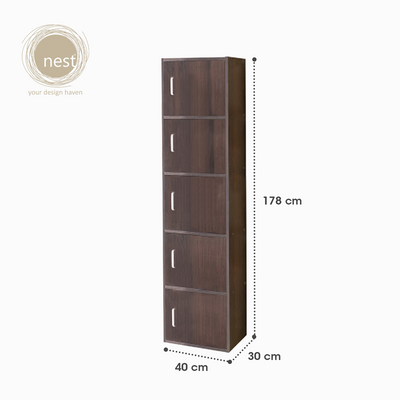 NEST DESIGN LAB Premium 5 Layer Cabinet w/ Door Multi-Purpose Modern Italian Design Amazing Gift Idea For Any Occasion! (Wenge)
