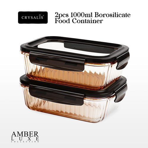 CRYSLIS Amber Luxe Collection 2pcs Borosilicate Glass Food Container With Secure Locking Lid