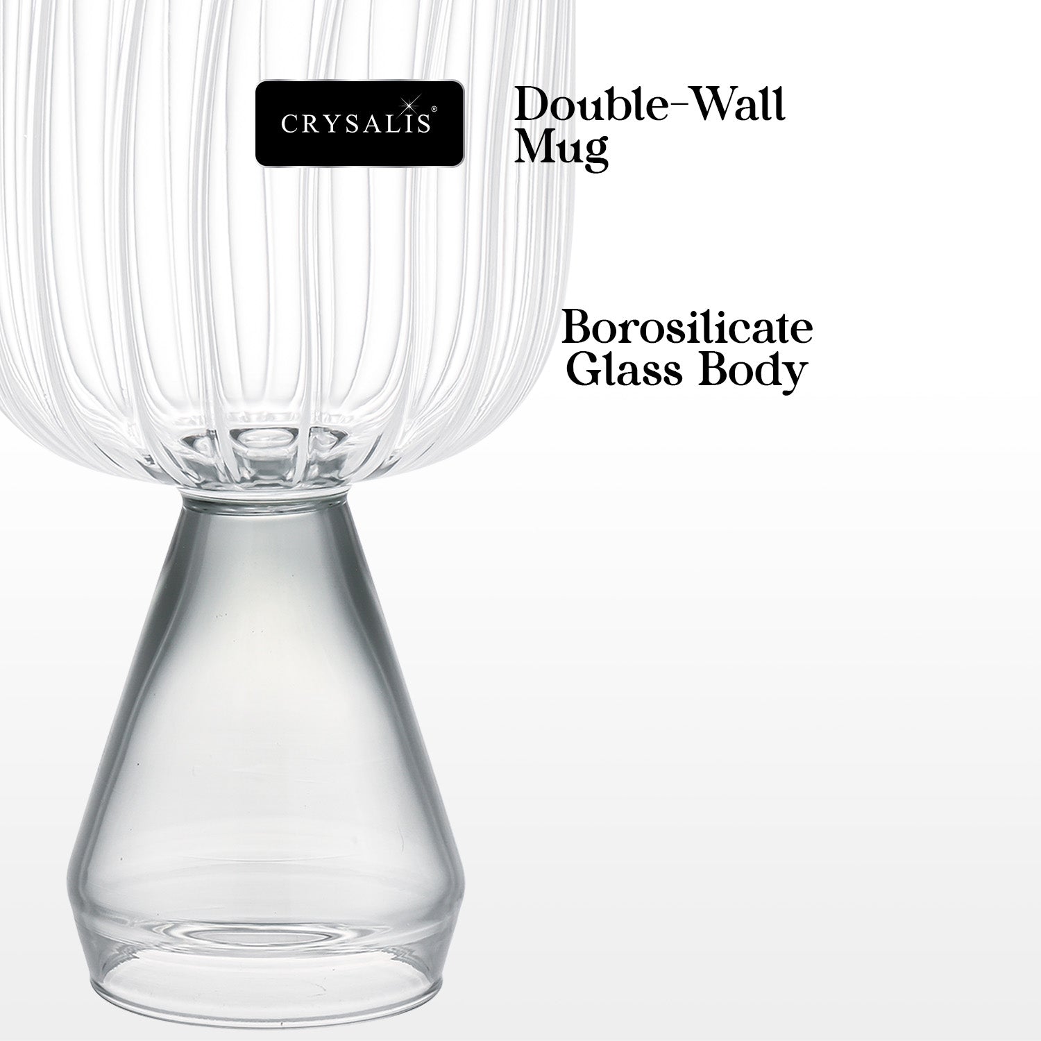 Crysalis Borosilicate Goblet Glass Set of 2 – Thick Wine/Cocktail Stem Glasses