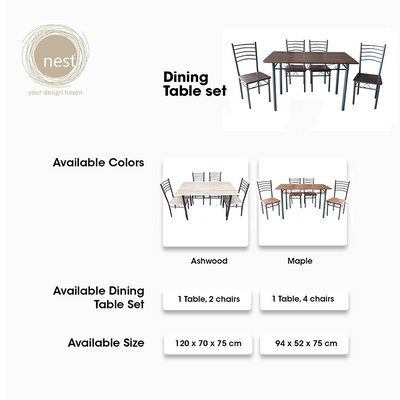NEST DESIGN LAB Dining Table Set 4 Seater 120x70x75cm Condo Living Modern Italian Design Amazing Gift Idea For Any Occasion!