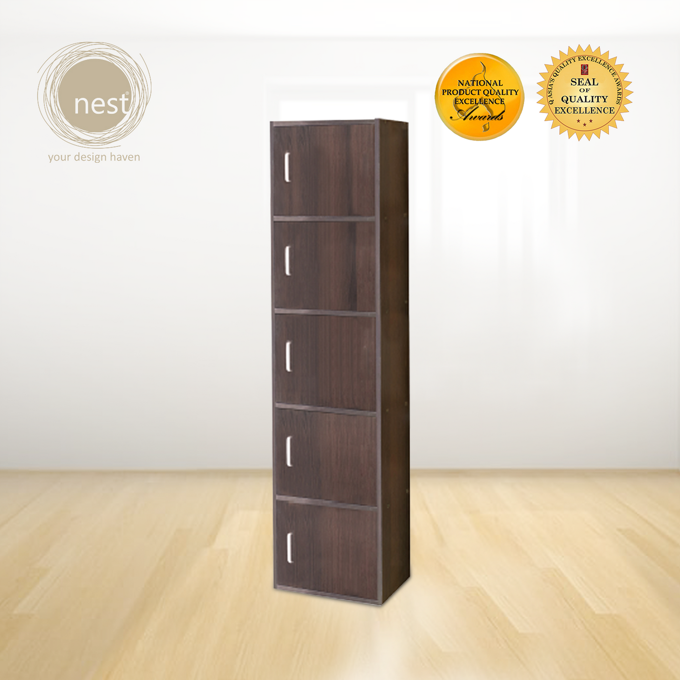 NEST DESIGN LAB Premium 5 Layer Cabinet w/ Door Multi-Purpose Modern Italian Design Amazing Gift Idea For Any Occasion! (Wenge)